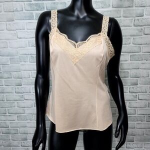 Vintage 70s OLGA Nude Camisole Tank‎ Top L Nylon Lace Trim Style 925 USA Made